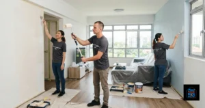 A Fast Repair SG image featuring a male and two females painting a wall.