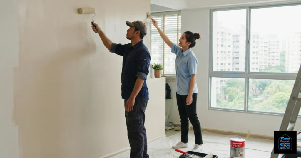 A Fast Repair SG image featuring a male and a female painter painting a wall.